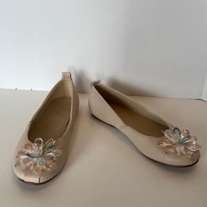 Zara Girls Pale Pink Flats with Crystal Embellished Toe (Size 3.5)